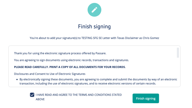Finish signing page