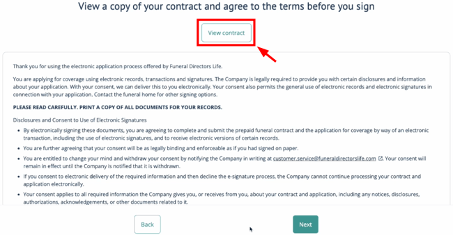 view contract button